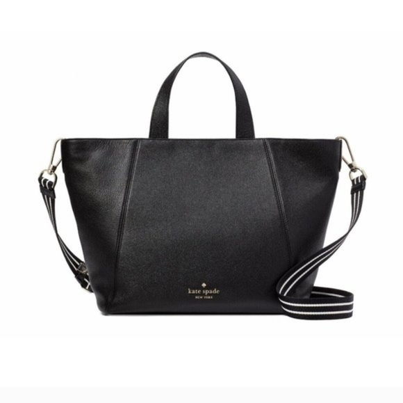 kate spade Black Leather Tote with Striped Detachable Strap - Picture 5 of 7